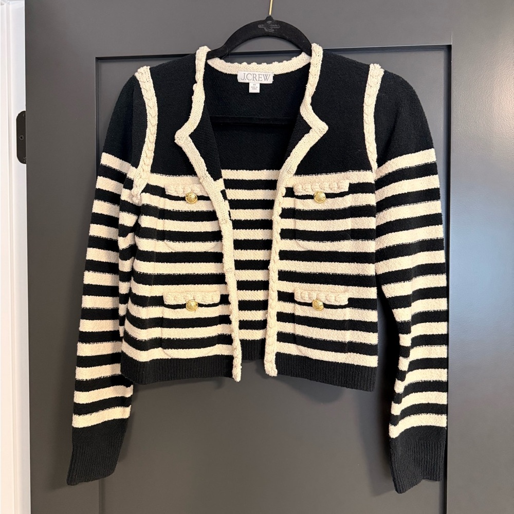 J. Crew Black and Cream Striped Cardigan